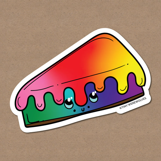 Based in Chicago by queer artist & designer Kayla Pekkala - Tiny Werewolves | 1970's Rainbow Pie Sticker in | Shop to get your Sticker with collections featuring retro-inspired designs infused with social commentary art, highlighting modern social & current events.