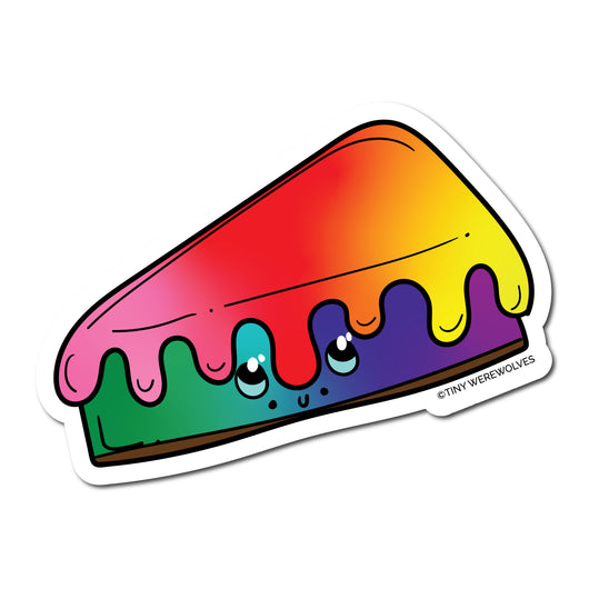 Based in Chicago by queer artist & designer Kayla Pekkala - Tiny Werewolves | 1970's Rainbow Pie Sticker in 5" Sticker | Shop to get your Sticker with collections featuring retro-inspired designs infused with social commentary art, highlighting modern social & current events.