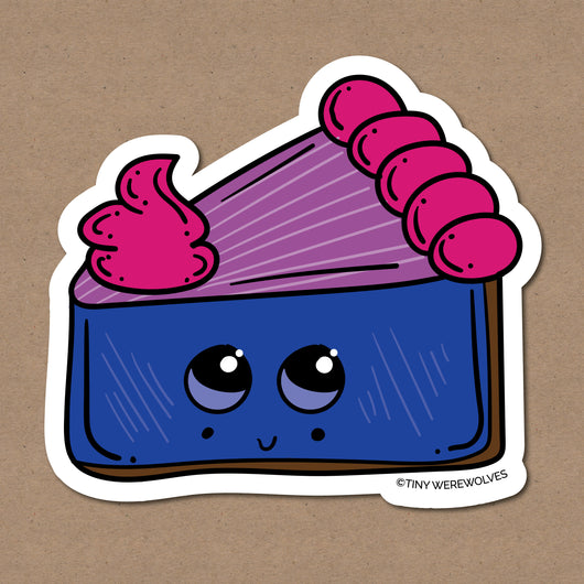Based in Chicago by queer artist & designer Kayla Pekkala - Tiny Werewolves | Bisexual Pie Sticker in | Shop to get your Sticker with collections featuring retro-inspired designs infused with social commentary art, highlighting modern social & current events.