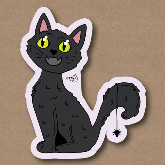 Based in Chicago by queer artist & designer Kayla Pekkala - Tiny Werewolves | Black Cat Spooky Sticker in | Shop to get your Sticker with collections featuring retro-inspired designs infused with social commentary art, highlighting modern social & current events.