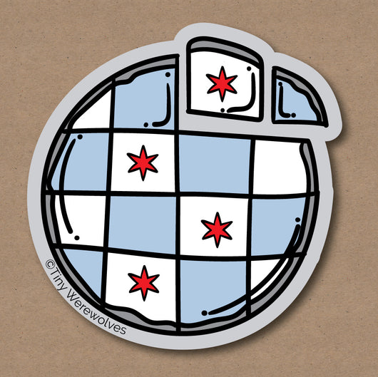 Based in Chicago by queer artist & designer Kayla Pekkala - Tiny Werewolves | Chicago Thin Crust Pizza Flag Sticker in 5" Sticker | Shop to get your Sticker with collections featuring retro-inspired designs infused with social commentary art, highlighting modern social & current events.