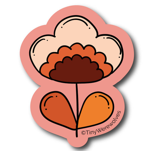 Based in Chicago by queer artist & designer Kayla Pekkala - Tiny Werewolves | Coral Retro Flower Sticker in 5" Sticker | Shop to get your Sticker with collections featuring retro-inspired designs infused with social commentary art, highlighting modern social & current events.