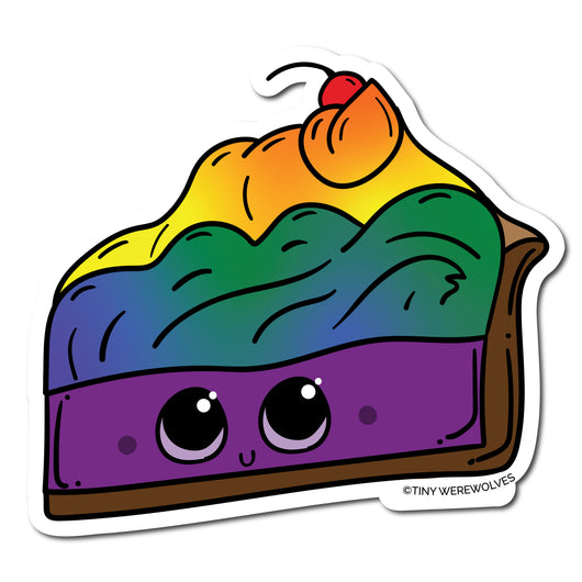 Based in Chicago by queer artist & designer Kayla Pekkala - Tiny Werewolves | Rainbow Pie Sticker in 5" Sticker | Shop to get your Sticker with collections featuring retro-inspired designs infused with social commentary art, highlighting modern social & current events.