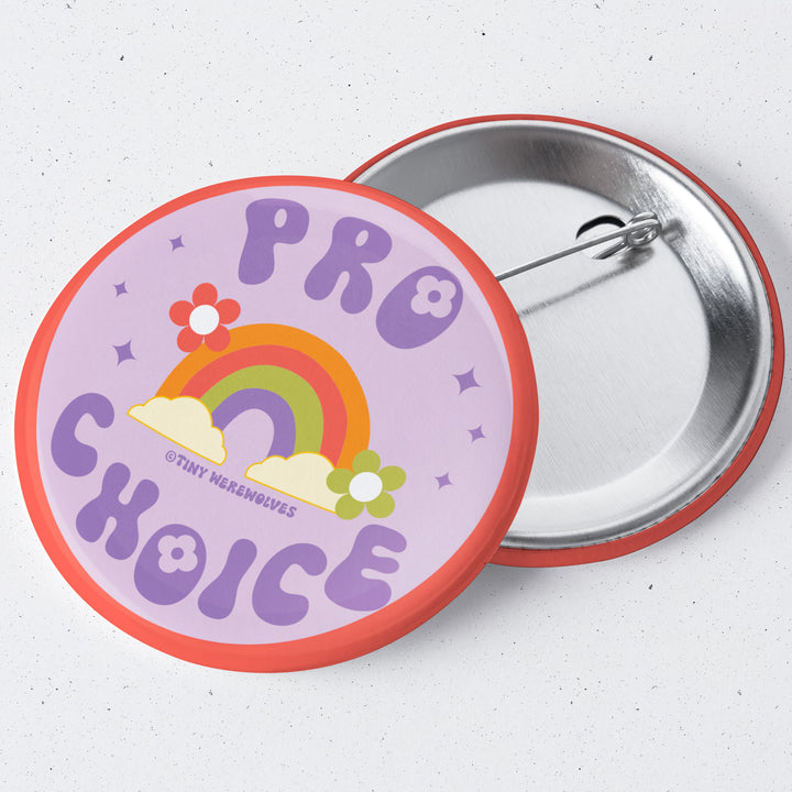 Based in Chicago by queer artist & designer Kayla Pekkala - Tiny Werewolves | Pro Choice 1.75" Button Pin in | Shop to get your Metal Pinback Button with collections featuring retro-inspired designs infused with social commentary art, highlighting modern social & current events.