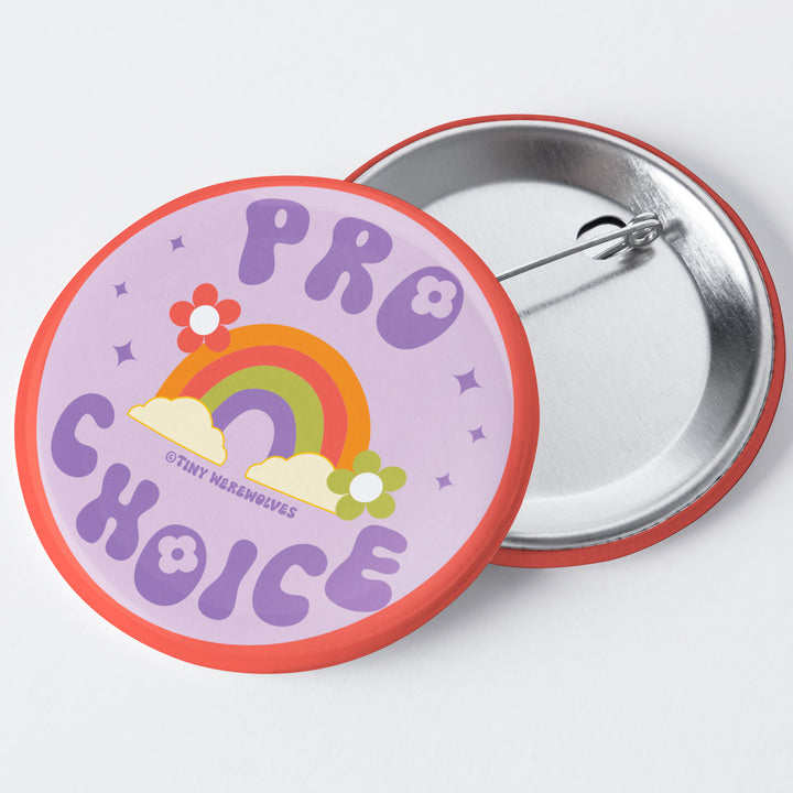 Based in Chicago by queer artist & designer Kayla Pekkala - Tiny Werewolves | Pro Choice 1.75" Button Pin in | Shop to get your Metal Pinback Button with collections featuring retro-inspired designs infused with social commentary art, highlighting modern social & current events.