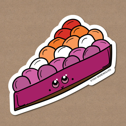 Based in Chicago by queer artist & designer Kayla Pekkala - Tiny Werewolves | Lesbian Pie Sticker in | Shop to get your Sticker with collections featuring retro-inspired designs infused with social commentary art, highlighting modern social & current events.