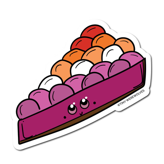 Based in Chicago by queer artist & designer Kayla Pekkala - Tiny Werewolves | Lesbian Pie Sticker in 5" Sticker | Shop to get your Sticker with collections featuring retro-inspired designs infused with social commentary art, highlighting modern social & current events.