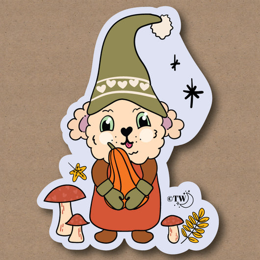 Based in Chicago by queer artist & designer Kayla Pekkala - Tiny Werewolves | Gnome Dog Mushroom Sticker in | Shop to get your Sticker with collections featuring retro-inspired designs infused with social commentary art, highlighting modern social & current events.
