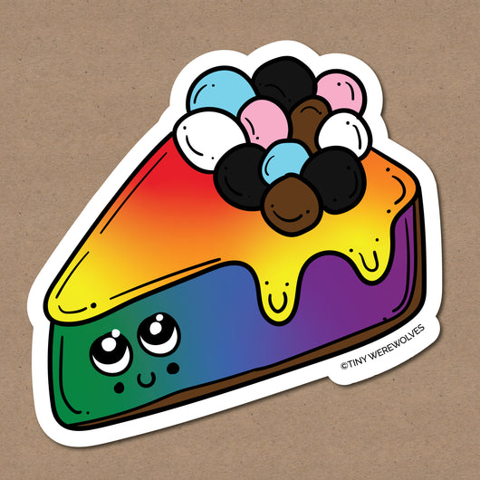 Based in Chicago by queer artist & designer Kayla Pekkala - Tiny Werewolves | Progressive Rainbow Pie Sticker in | Shop to get your Sticker with collections featuring retro-inspired designs infused with social commentary art, highlighting modern social & current events.