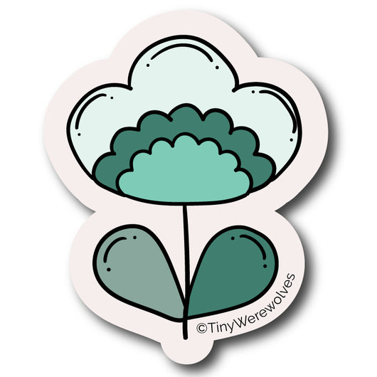 Based in Chicago by queer artist & designer Kayla Pekkala - Tiny Werewolves | Teal Retro Flower Sticker in 5" Sticker | Shop to get your Sticker with collections featuring retro-inspired designs infused with social commentary art, highlighting modern social & current events.