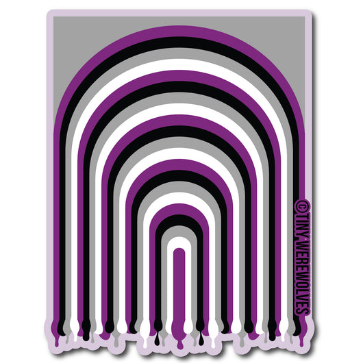 Based in Chicago by queer artist & designer Kayla Pekkala - Tiny Werewolves | Asexual Dripping Rainbow Sticker in 5" Sticker | Shop to get your Sticker with collections featuring retro-inspired designs infused with social commentary art, highlighting modern social & current events.
