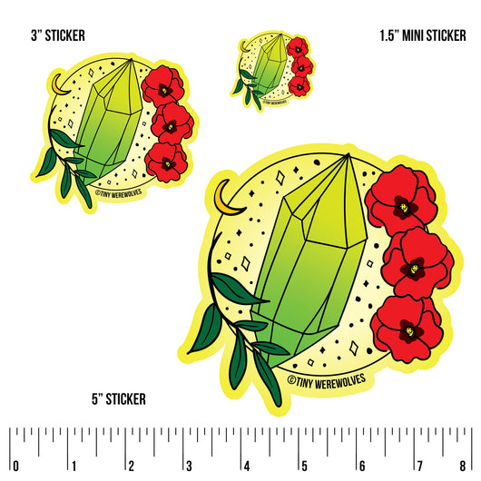 Based in Chicago by queer artist & designer Kayla Pekkala - Tiny Werewolves | August Crystal & Flower Birthstone Sticker in | Shop to get your Sticker with collections featuring retro-inspired designs infused with social commentary art, highlighting modern social & current events.
