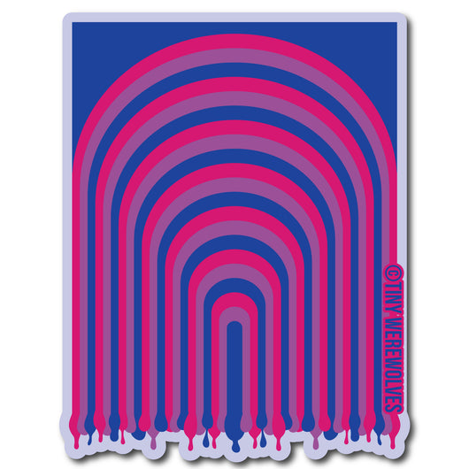 Based in Chicago by queer artist & designer Kayla Pekkala - Tiny Werewolves | Bisexual Dripping Rainbow Sticker in 5" Sticker | Shop to get your Sticker with collections featuring retro-inspired designs infused with social commentary art, highlighting modern social & current events.