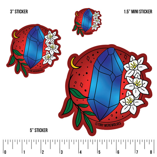 Based in Chicago by queer artist & designer Kayla Pekkala - Tiny Werewolves | December Crystal & Flower Birthstone Sticker in | Shop to get your Sticker with collections featuring retro-inspired designs infused with social commentary art, highlighting modern social & current events.