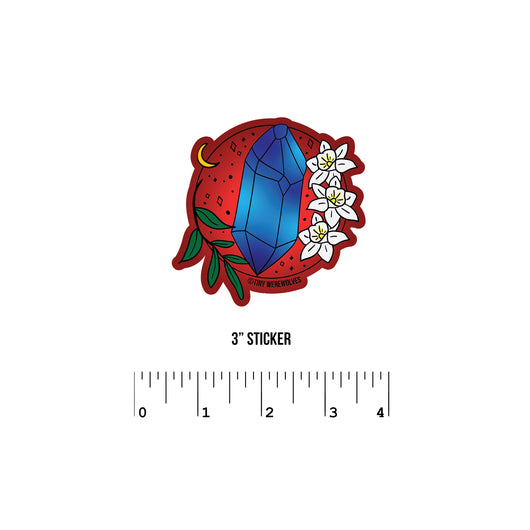 Based in Chicago by queer artist & designer Kayla Pekkala - Tiny Werewolves | December Crystal & Flower Birthstone Sticker in 3" Sticker | Shop to get your Sticker with collections featuring retro-inspired designs infused with social commentary art, highlighting modern social & current events.