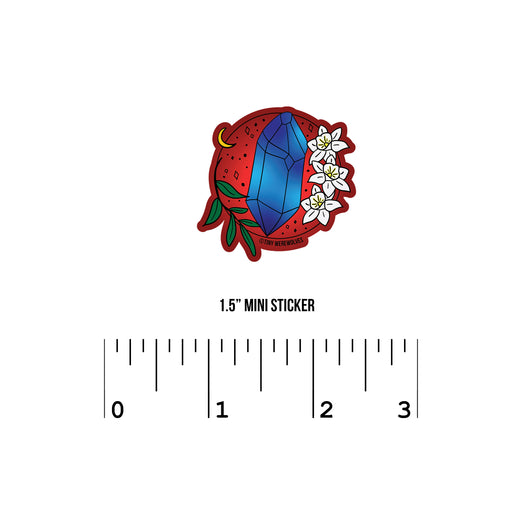 Based in Chicago by queer artist & designer Kayla Pekkala - Tiny Werewolves | December Crystal & Flower Birthstone Sticker in 1.5" Mini Sticker | Shop to get your Sticker with collections featuring retro-inspired designs infused with social commentary art, highlighting modern social & current events.