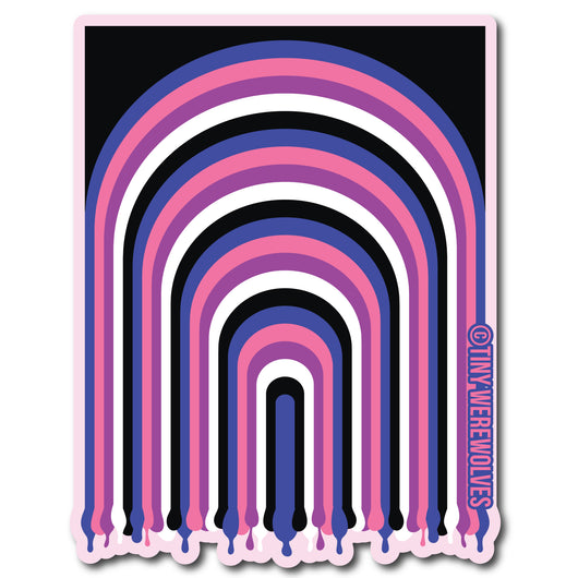Based in Chicago by queer artist & designer Kayla Pekkala - Tiny Werewolves | Genderfluid Dripping Rainbow Sticker in 5" Sticker | Shop to get your Sticker with collections featuring retro-inspired designs infused with social commentary art, highlighting modern social & current events.