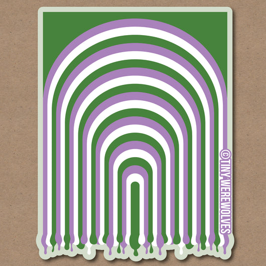 Based in Chicago by queer artist & designer Kayla Pekkala - Tiny Werewolves | Genderqueer Dripping Rainbow Sticker in | Shop to get your Sticker with collections featuring retro-inspired designs infused with social commentary art, highlighting modern social & current events.