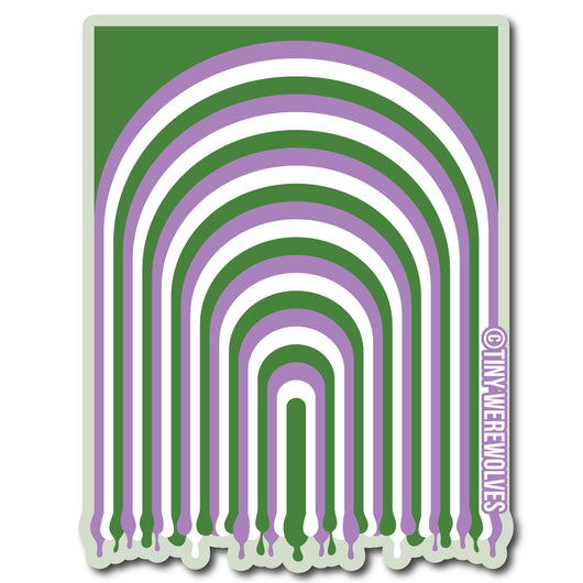 Based in Chicago by queer artist & designer Kayla Pekkala - Tiny Werewolves | Genderqueer Dripping Rainbow Sticker in 5" Sticker | Shop to get your Sticker with collections featuring retro-inspired designs infused with social commentary art, highlighting modern social & current events.