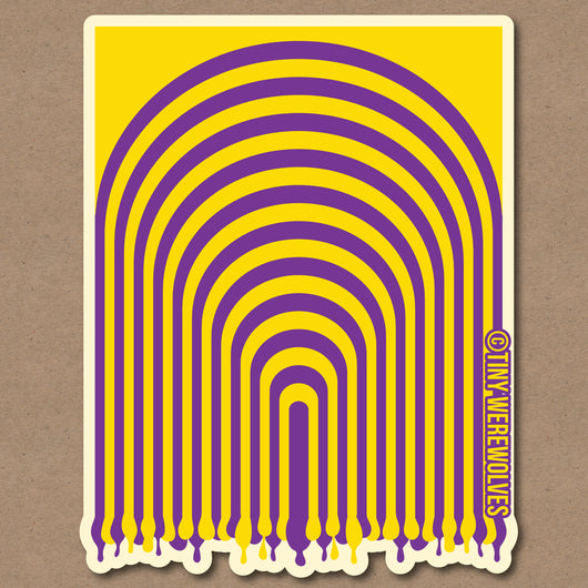 Based in Chicago by queer artist & designer Kayla Pekkala - Tiny Werewolves | Intersex Dripping Rainbow Sticker in | Shop to get your Sticker with collections featuring retro-inspired designs infused with social commentary art, highlighting modern social & current events.