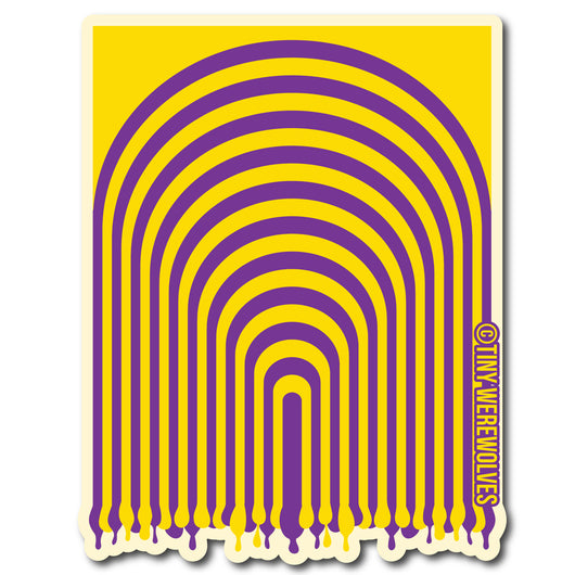 Based in Chicago by queer artist & designer Kayla Pekkala - Tiny Werewolves | Intersex Dripping Rainbow Sticker in 5" Sticker | Shop to get your Sticker with collections featuring retro-inspired designs infused with social commentary art, highlighting modern social & current events.
