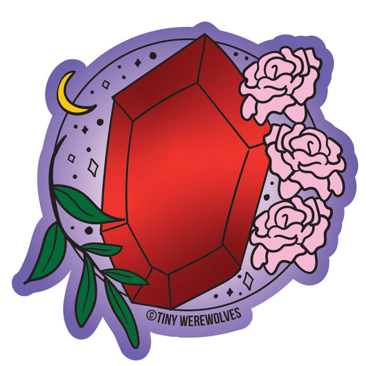 Based in Chicago by queer artist & designer Kayla Pekkala - Tiny Werewolves | January Crystal & Flower Birthstone Sticker in | Shop to get your Sticker with collections featuring retro-inspired designs infused with social commentary art, highlighting modern social & current events.