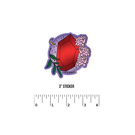 Based in Chicago by queer artist & designer Kayla Pekkala - Tiny Werewolves | January Crystal & Flower Birthstone Sticker in 3" Sticker | Shop to get your Sticker with collections featuring retro-inspired designs infused with social commentary art, highlighting modern social & current events.