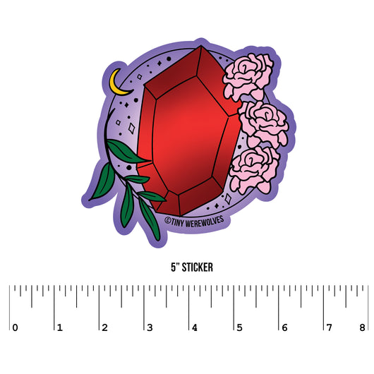 Based in Chicago by queer artist & designer Kayla Pekkala - Tiny Werewolves | January Crystal & Flower Birthstone Sticker in 5" Sticker | Shop to get your Sticker with collections featuring retro-inspired designs infused with social commentary art, highlighting modern social & current events.