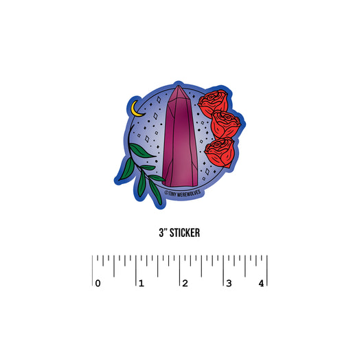 Based in Chicago by queer artist & designer Kayla Pekkala - Tiny Werewolves | June Crystal & Flower Birthstone Sticker in 3" Sticker | Shop to get your Sticker with collections featuring retro-inspired designs infused with social commentary art, highlighting modern social & current events.