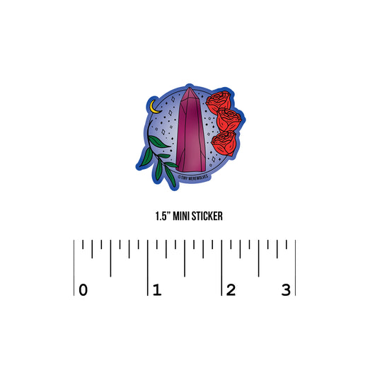 Based in Chicago by queer artist & designer Kayla Pekkala - Tiny Werewolves | June Crystal & Flower Birthstone Sticker in 1.5" Mini Sticker | Shop to get your Sticker with collections featuring retro-inspired designs infused with social commentary art, highlighting modern social & current events.