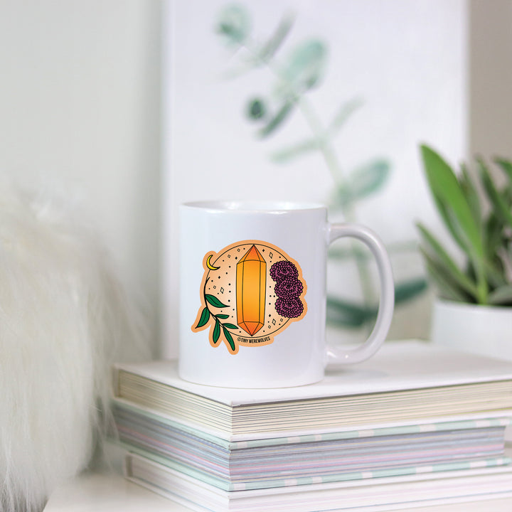 Based in Chicago by queer artist & designer Kayla Pekkala - Tiny Werewolves | November Crystal & Flower Birthstone Mug in | Shop to get your Mug with collections featuring retro-inspired designs infused with social commentary art, highlighting modern social & current events.