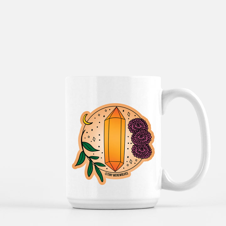Based in Chicago by queer artist & designer Kayla Pekkala - Tiny Werewolves | November Crystal & Flower Birthstone Mug in 15 oz | Shop to get your Mug with collections featuring retro-inspired designs infused with social commentary art, highlighting modern social & current events.