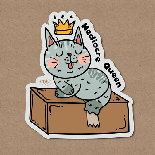 Based in Chicago by queer artist & designer Kayla Pekkala - Tiny Werewolves | Mediocre Cat Sticker in | Shop to get your Sticker with collections featuring retro-inspired designs infused with social commentary art, highlighting modern social & current events.