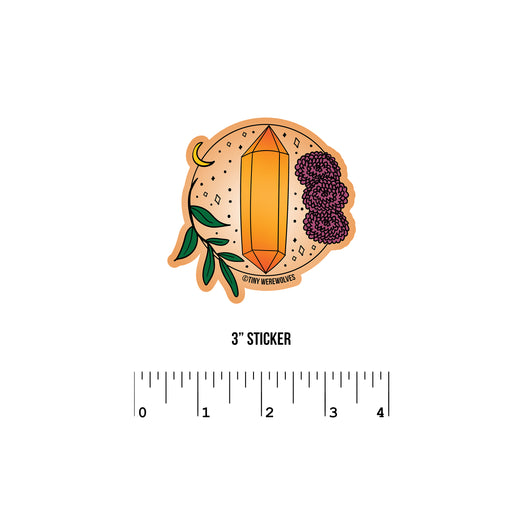 Based in Chicago by queer artist & designer Kayla Pekkala - Tiny Werewolves | November Crystal & Flower Birthstone Sticker in 3" Sticker | Shop to get your Sticker with collections featuring retro-inspired designs infused with social commentary art, highlighting modern social & current events.