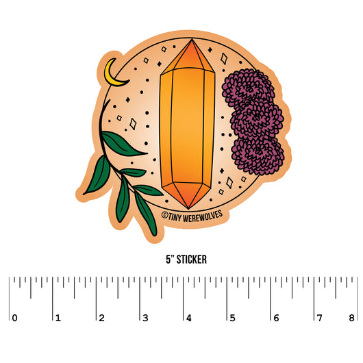 Based in Chicago by queer artist & designer Kayla Pekkala - Tiny Werewolves | November Crystal & Flower Birthstone Sticker in 5" Sticker | Shop to get your Sticker with collections featuring retro-inspired designs infused with social commentary art, highlighting modern social & current events.