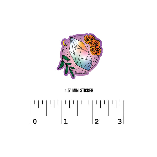 Based in Chicago by queer artist & designer Kayla Pekkala - Tiny Werewolves | October Crystal & Flower Birthstone Sticker in 1.5" Mini Sticker | Shop to get your Sticker with collections featuring retro-inspired designs infused with social commentary art, highlighting modern social & current events.