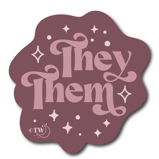 Based in Chicago by queer artist & designer Kayla Pekkala - Tiny Werewolves | They / Them Pronouns Retro Stars Sticker in 5" Sticker | Shop to get your Sticker with collections featuring retro-inspired designs infused with social commentary art, highlighting modern social & current events.