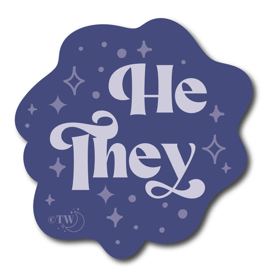 Based in Chicago by queer artist & designer Kayla Pekkala - Tiny Werewolves | He / They Pronouns Retro Stars Sticker in 5" Sticker | Shop to get your Sticker with collections featuring retro-inspired designs infused with social commentary art, highlighting modern social & current events.