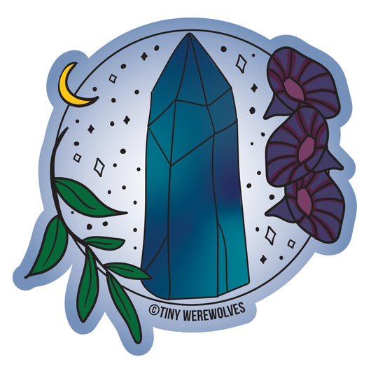 Based in Chicago by queer artist & designer Kayla Pekkala - Tiny Werewolves | September Crystal & Flower Birthstone Sticker in | Shop to get your Sticker with collections featuring retro-inspired designs infused with social commentary art, highlighting modern social & current events.