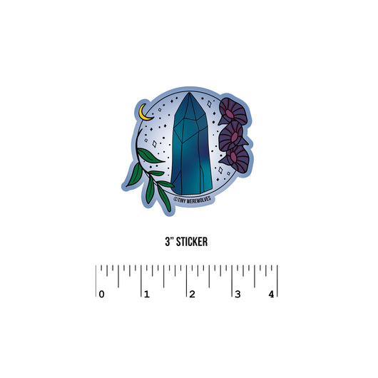 Based in Chicago by queer artist & designer Kayla Pekkala - Tiny Werewolves | September Crystal & Flower Birthstone Sticker in 3" Sticker | Shop to get your Sticker with collections featuring retro-inspired designs infused with social commentary art, highlighting modern social & current events.