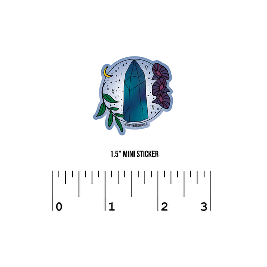 Based in Chicago by queer artist & designer Kayla Pekkala - Tiny Werewolves | September Crystal & Flower Birthstone Sticker in 1.5" Mini Sticker | Shop to get your Sticker with collections featuring retro-inspired designs infused with social commentary art, highlighting modern social & current events.