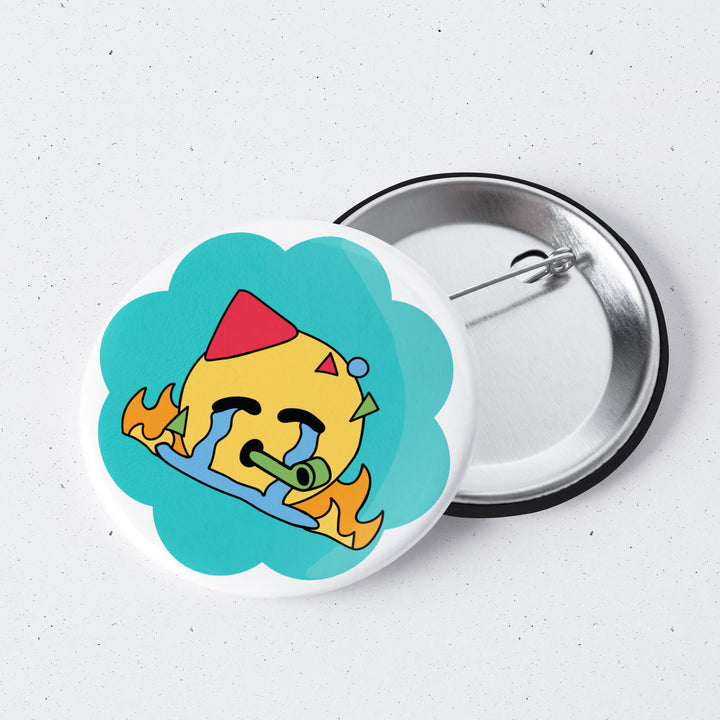 Based in Chicago by queer artist & designer Kayla Pekkala - Tiny Werewolves | TPA 1" Mini Button Pin in Chaotic Emoji | Shop to get your Metal Pinback Button with collections featuring retro-inspired designs infused with social commentary art, highlighting modern social & current events.