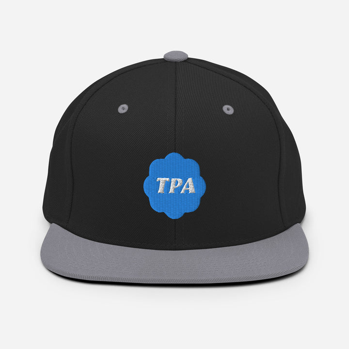 Based in Chicago by queer artist & designer Kayla Pekkala - Tiny Werewolves | TPA Verified Embroidered Snapback in Black Silver | Shop to get your Snapback with collections featuring retro-inspired designs infused with social commentary art, highlighting modern social & current events.