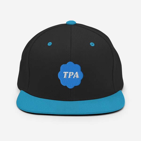 Based in Chicago by queer artist & designer Kayla Pekkala - Tiny Werewolves | TPA Verified Embroidered Snapback in Black Teal | Shop to get your Snapback with collections featuring retro-inspired designs infused with social commentary art, highlighting modern social & current events.