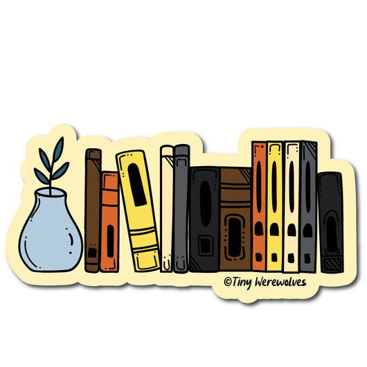 Based in Chicago by queer artist & designer Kayla Pekkala - Tiny Werewolves | Bear Bookshelf Pride Sticker in | Shop to get your Sticker with collections featuring retro-inspired designs infused with social commentary art, highlighting modern social & current events.
